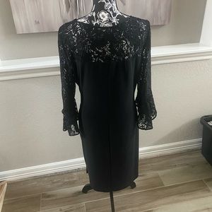 Lauren cocktail dress with bell sleeves, gorgeous lace with black sequin detail